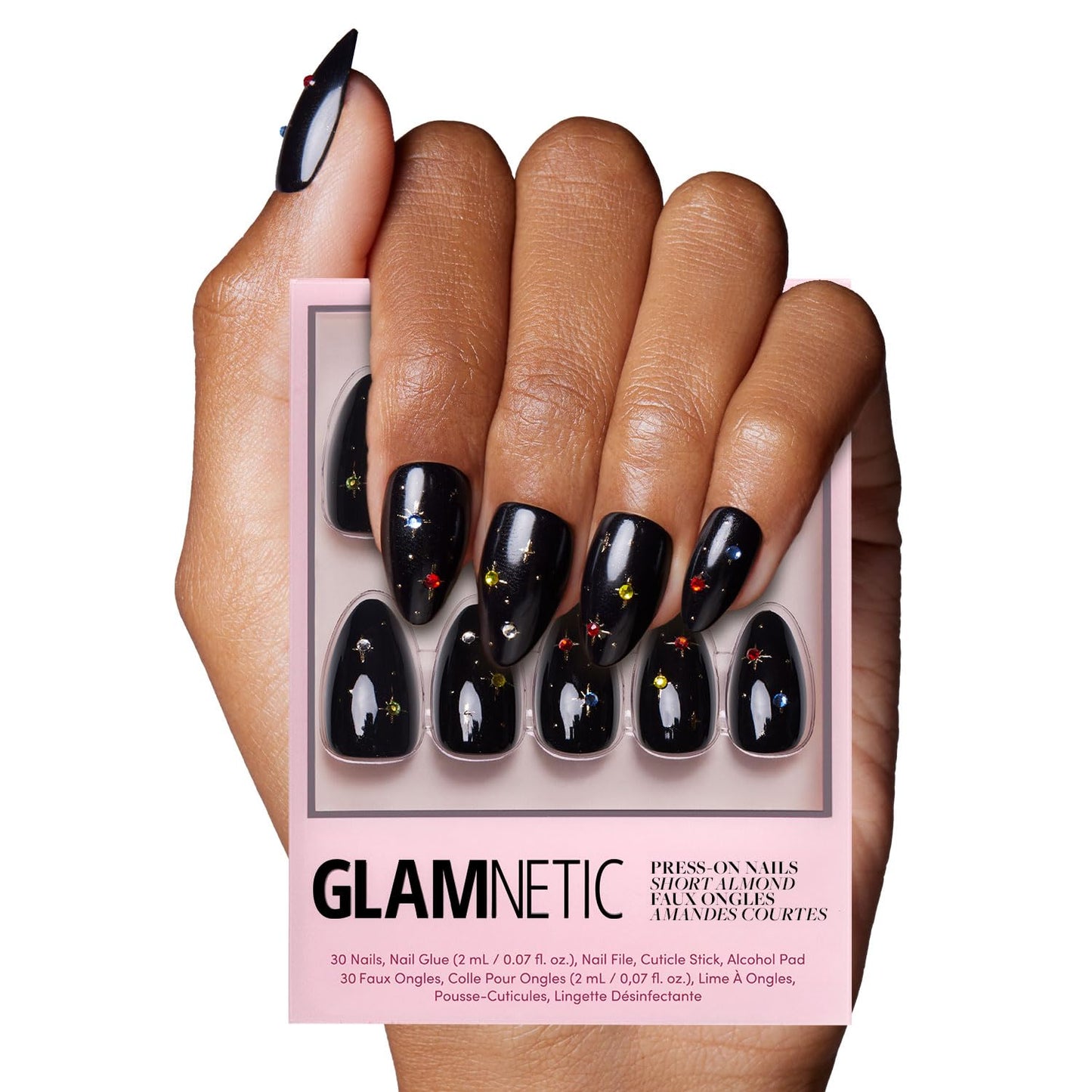 Glamnetic Press On Nails - Winter Comet | Glossy, Opaque, Short Almond Nails, Salon Quality | 15 Sizes - 30 Nail Kit with Glue