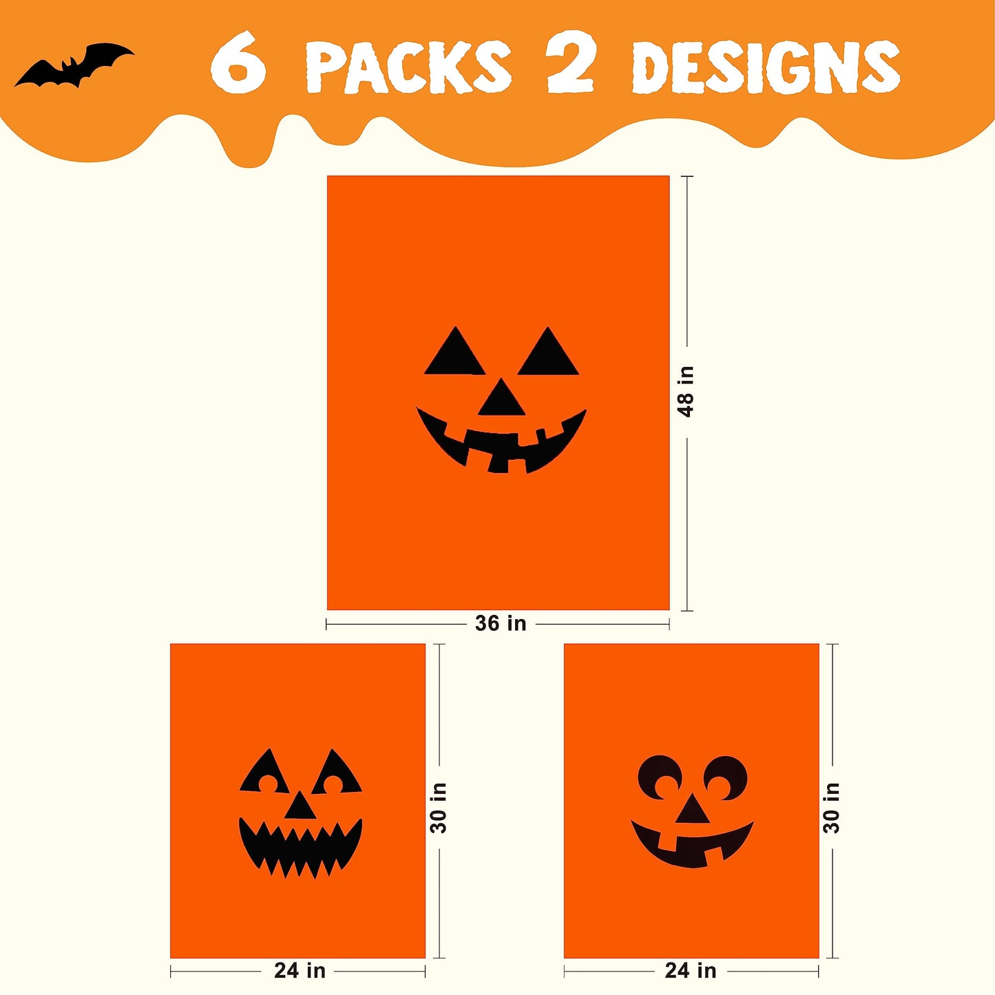 JOYIN 6 Pcs Halloween Pumpkin Leaf Bags, Plastic Lawn Bags for Yard Fall Leaf Halloween Decorations, Jack o' Lantern Reusable Trash Bag for Decor Party Favors, Party Supplies