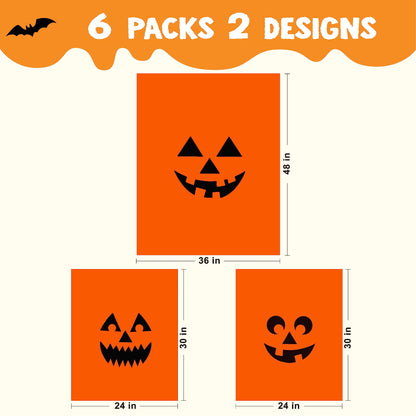 JOYIN 6 Pcs Halloween Pumpkin Leaf Bags, Plastic Lawn Bags for Yard Fall Leaf Halloween Decorations, Jack o' Lantern Reusable Trash Bag for Decor Party Favors, Party Supplies
