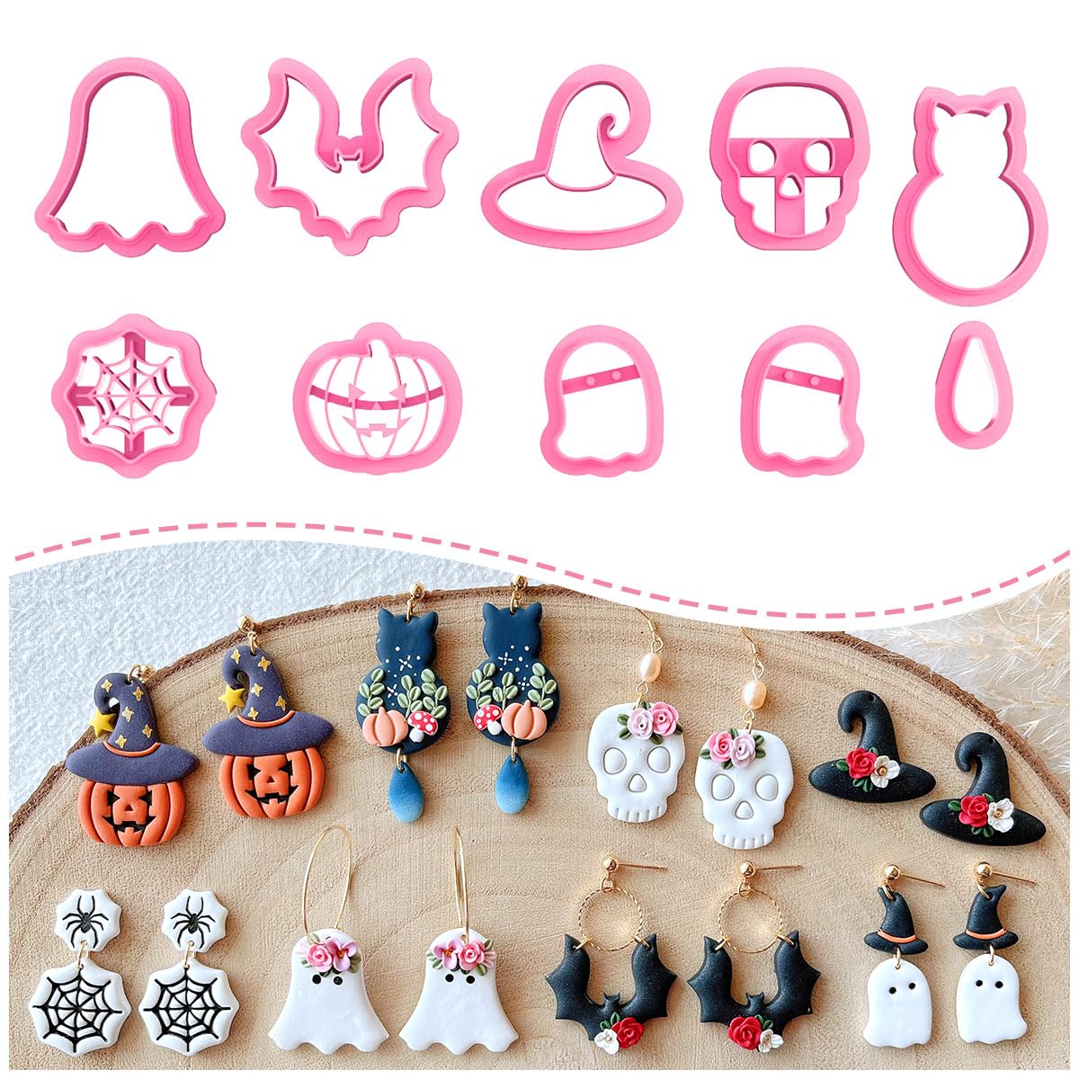 Keoker Halloween Clay Cutters, Clay Cutters for Halloween Earrings Making, 10 Shapes Halloween Clay Earrings Cutters, Halloween Polymer Clay Cutters (Earrings Clay Cutters 1)