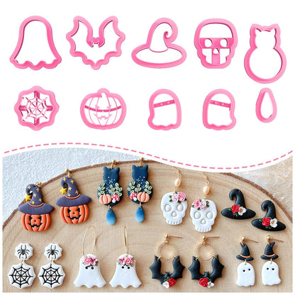 Keoker Halloween Clay Cutters, Clay Cutters for Halloween Earrings Making, 10 Shapes Halloween Clay Earrings Cutters, Halloween Polymer Clay Cutters (Earrings Clay Cutters 1)