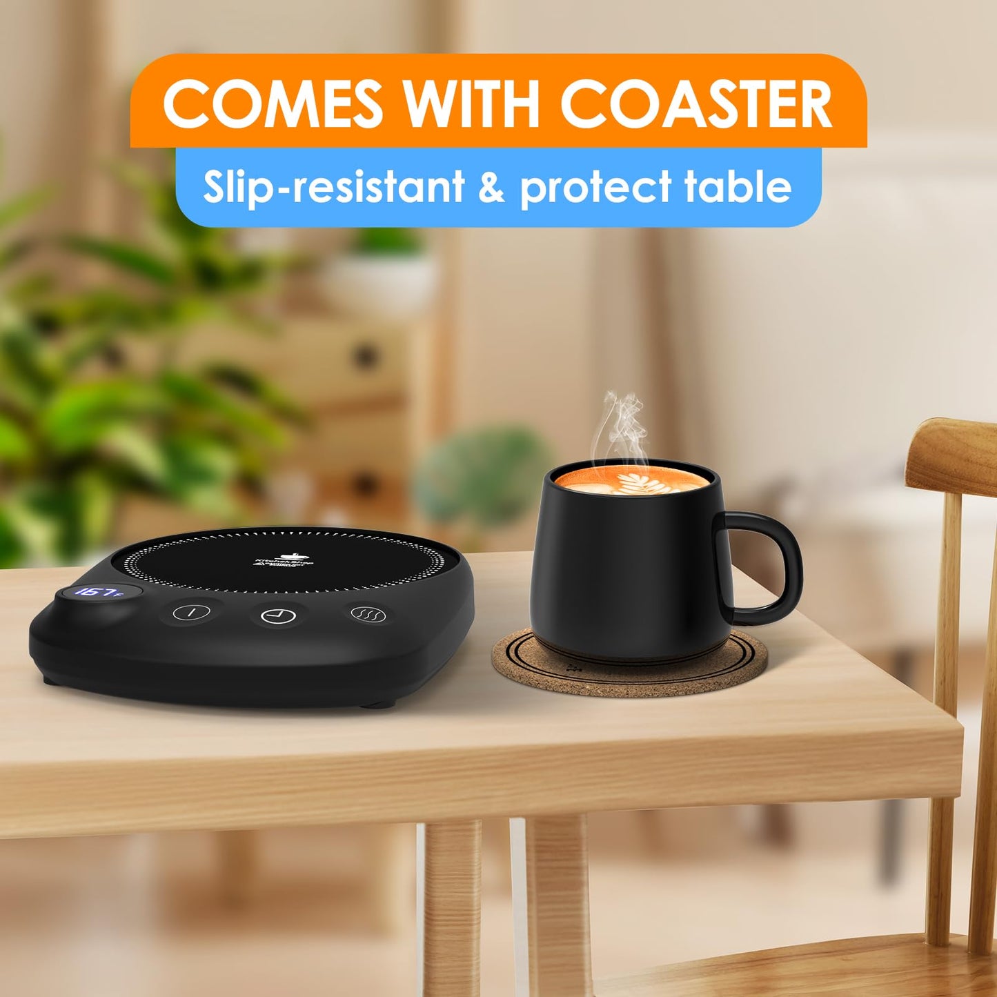 KitchekShop Coffee Mug Warmer - Fastest Heating & Highest Temperature, Coffee Cup Warmer for Desk Auto Shut Off, 4 Temp Settings & 1-12H Timer, Smart Electric Beverage Warmer for Coffee, Tea (Black)