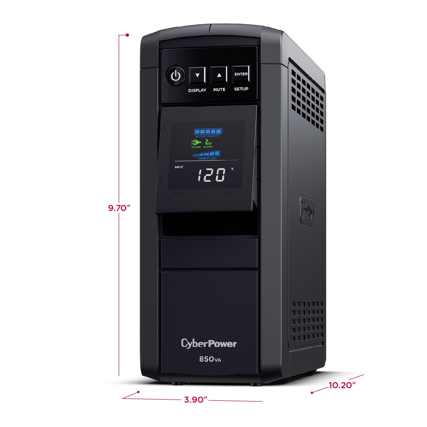 CyberPower CP850PFCLCD PFC Sinewave UPS Battery Backup and Surge Protector, 850VA/510W, 10 Outlets, AVR, Mini-Tower; UL Certified
