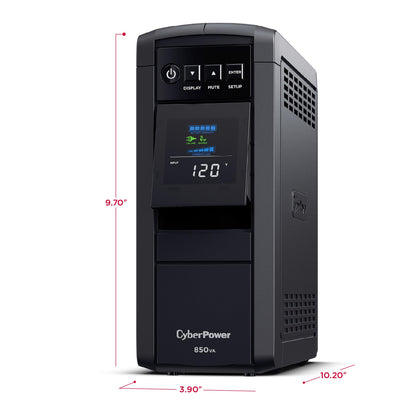 CyberPower CP850PFCLCD PFC Sinewave UPS Battery Backup and Surge Protector, 850VA/510W, 10 Outlets, AVR, Mini-Tower; UL Certified