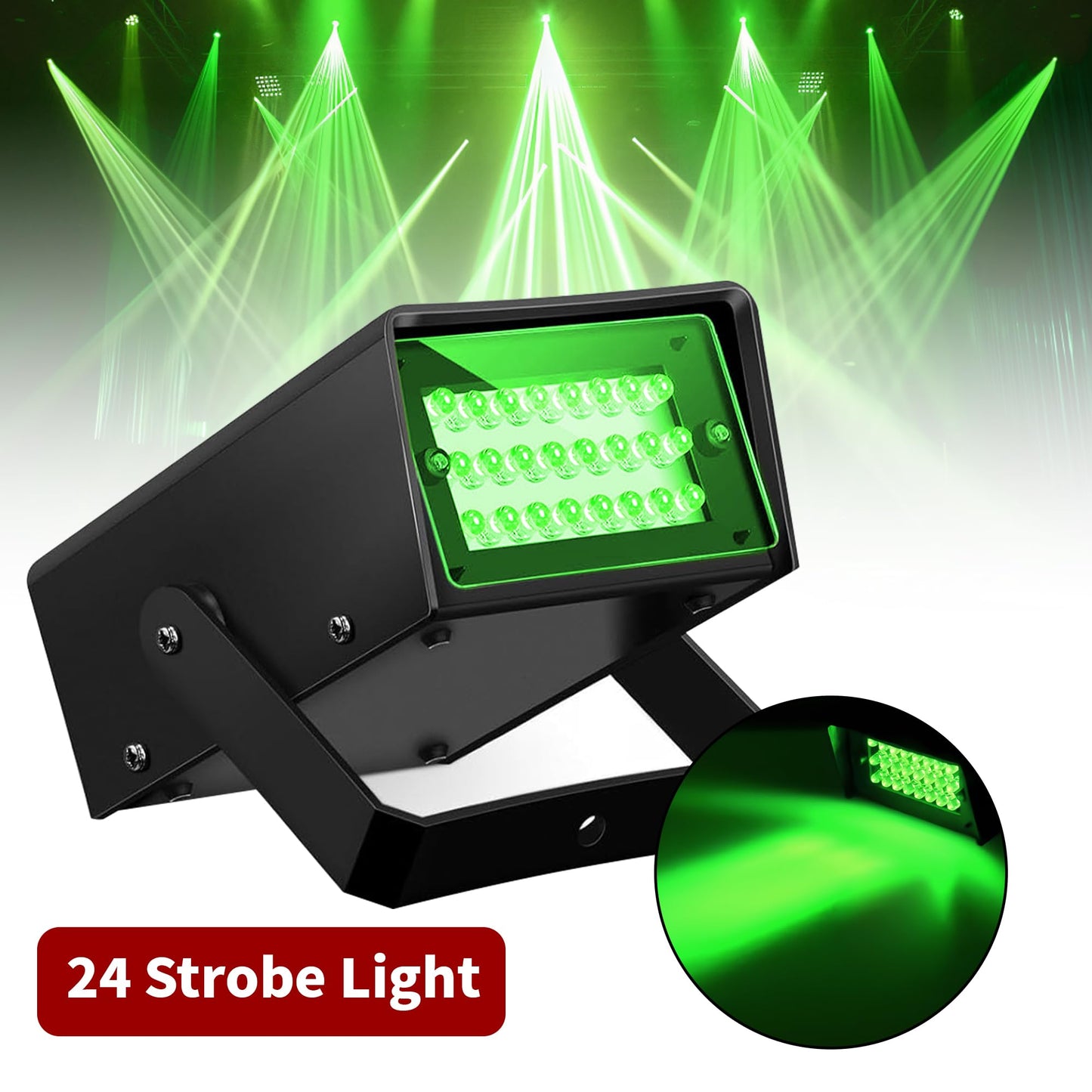 Led Green Strobe Lights Adjustable Speed Control Stage Light Dance Strobe Lights with Super Bright 24 LEDs Flash Party Lighting Best for Christmas Clubs Effect DJ Disco Bars Parties Halloween