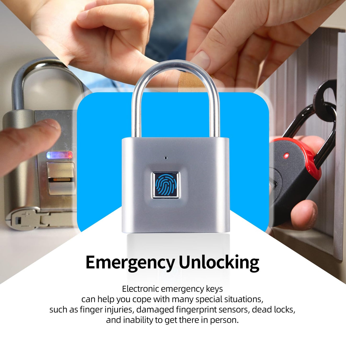 KENRONE Fingerprint Padlock, Portable USB Charging with Reset Key, Smart Padlock Quick Unlock, Waterproof and Rustproof, Padlocks for School Locker, Warehouses, Gym, Homes, Office Cabinets