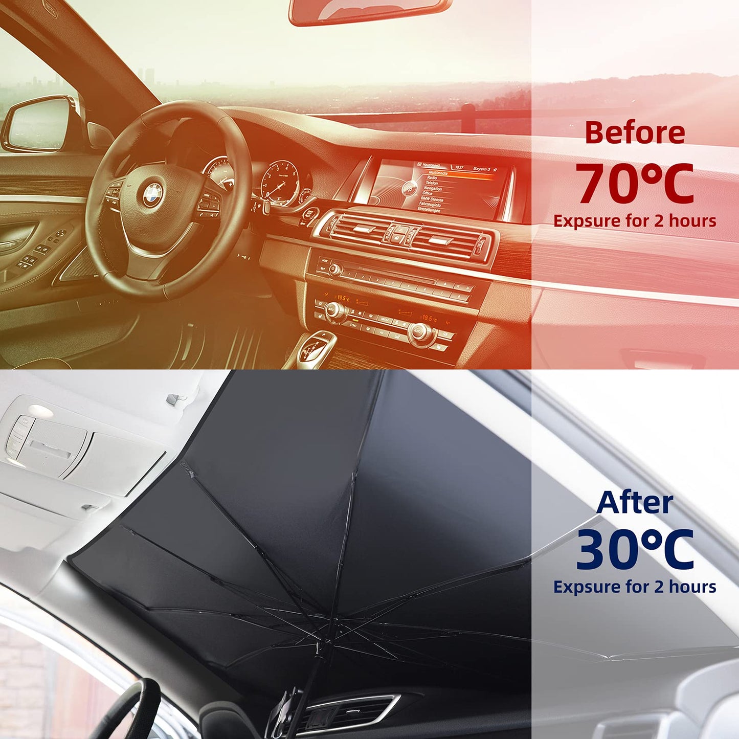 Foldable Car Windshield Umbrellas, Sun Shade Umbrella for Front Windows, Suitable for Windshields of Various Car Models (Large)