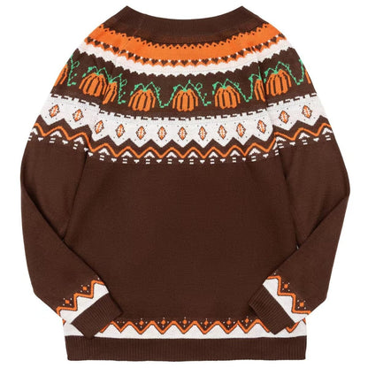 Fall Halloween Knitted Sweater for Women Winter Holiday Xmas Christmas Pullover Sweatshirt Tops(Halloween-Z-Brown,M)
