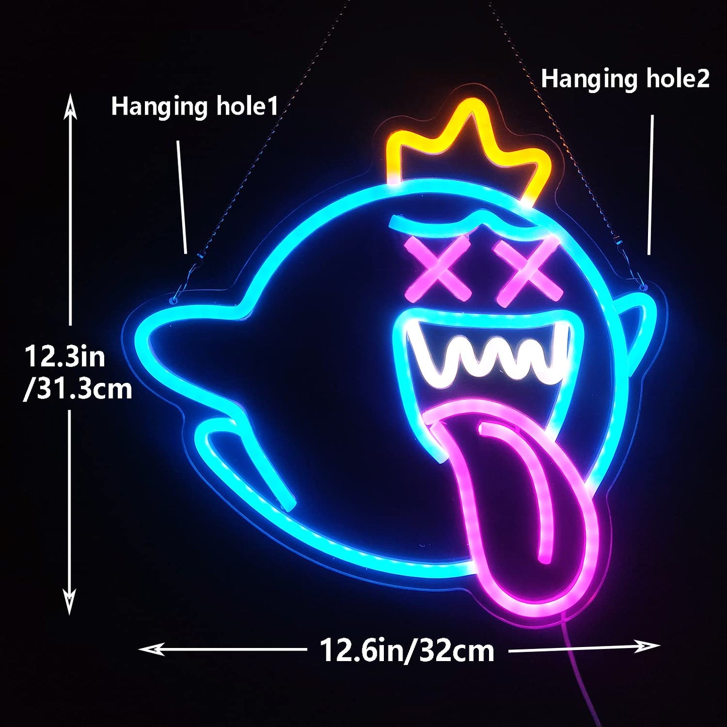 King Boo Neon Sign Ghost Led Neon Light with Dimmable Switch Gaming Neon Sign for Kids Game Room Man Cave Birthday Halloween Decor Christmas Gift