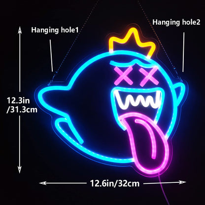 King Boo Neon Sign Ghost Led Neon Light with Dimmable Switch Gaming Neon Sign for Kids Game Room Man Cave Birthday Halloween Decor Christmas Gift