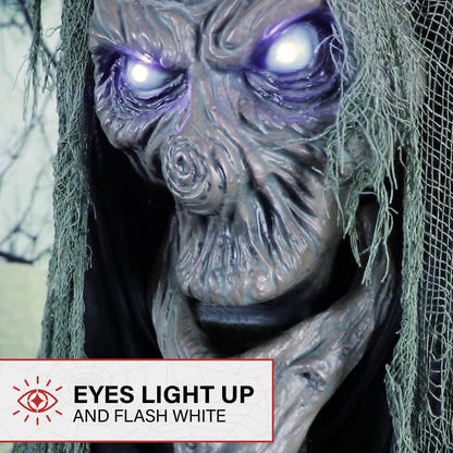 Haunted Hill Farm Life-Size Haunted Talking Tree Halloween Animatronic with Moving Mouth, Lights and Sound, Touch Activated and Battery Operated Indoor or Covered Outdoor Halloween Decorations