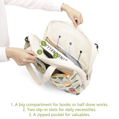 Lavievert Knitting Tote Bag Yarn Storage Bag for Carrying Projects, Knitting Needles, Crochet Hooks and Other Accessories
