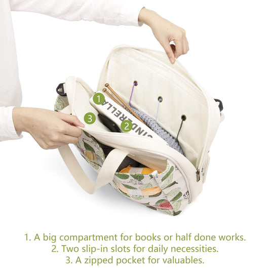 Lavievert Knitting Tote Bag Yarn Storage Bag for Carrying Projects, Knitting Needles, Crochet Hooks and Other Accessories