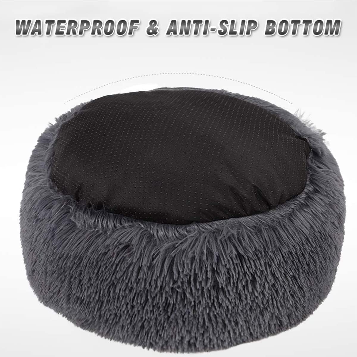 Cozywind Round Plush Dog Cat Bed, Plush Donut Pet Bed Warm Cuddler Nesting Cave with Soft Cushion Sound Sleep Calming Dog Bed Fluffy Plush Cat Bed for Small Medium Dogs and Cats (50cm, grey)