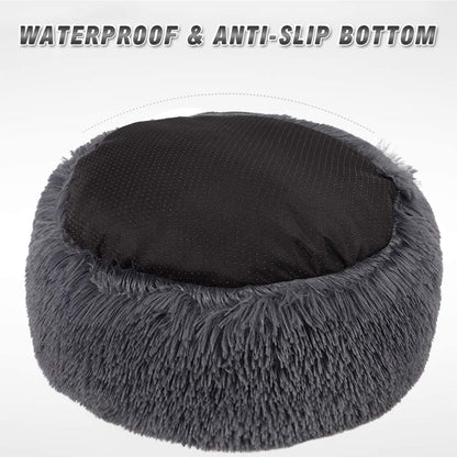Cozywind Round Plush Dog Cat Bed, Plush Donut Pet Bed Warm Cuddler Nesting Cave with Soft Cushion Sound Sleep Calming Dog Bed Fluffy Plush Cat Bed for Small Medium Dogs and Cats (50cm, grey)