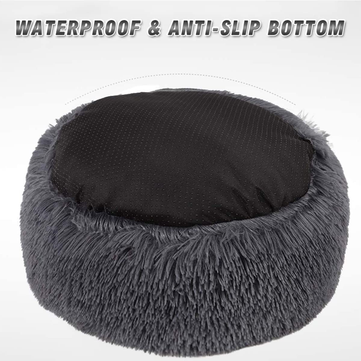 Cozywind Round Plush Dog Cat Bed, Plush Donut Pet Bed Warm Cuddler Nesting Cave with Soft Cushion Sound Sleep Calming Dog Bed Fluffy Plush Cat Bed for Small Medium Dogs and Cats (50cm, grey)