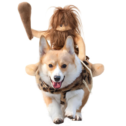 DELIFUR Dog Halloween Costume Funny Dog Cowboy Riding Costume Pet Costume Cat Suit Cowboy Rider Style for Small Medium Large Dogs (Primitive Man, X-Large)