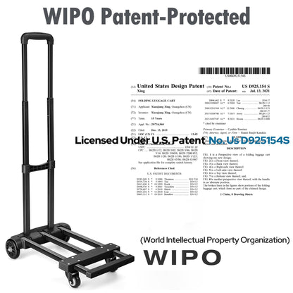 KEDSUM Folding Hand Truck with 4 Wheels, Lightweight Dolly Cart with Wheels Foldable, Expandable Baseplate Utility Luggage Cart Compact for Travel, Moving and Office Use, Easy to Store