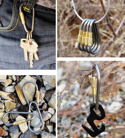 EKLOEN 5pcs MINI Titanium Locking Carabiner, Perfect D-Ring for Outdoor and Indoor Use