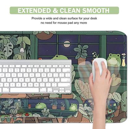 Large Mouse Pad Set, Cute Extended Mouse Pad+Keyboard Wrist Rest Support Desk Pad Memory Foam Ergonomic Easy Typing, 35.4×15.7 in Desk Mat Set for Home Office Study Game - Frog