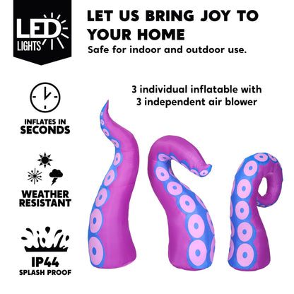 Joiedomi 3 Pcs Halloween Inflatables Octopus Tentacle Outdoor Window Decorations, Octopus Legs with Build-in LEDs, Halloween Front Door Window Roof Prop, Outdoor Holiday Blow up Decor for Garden Lawn