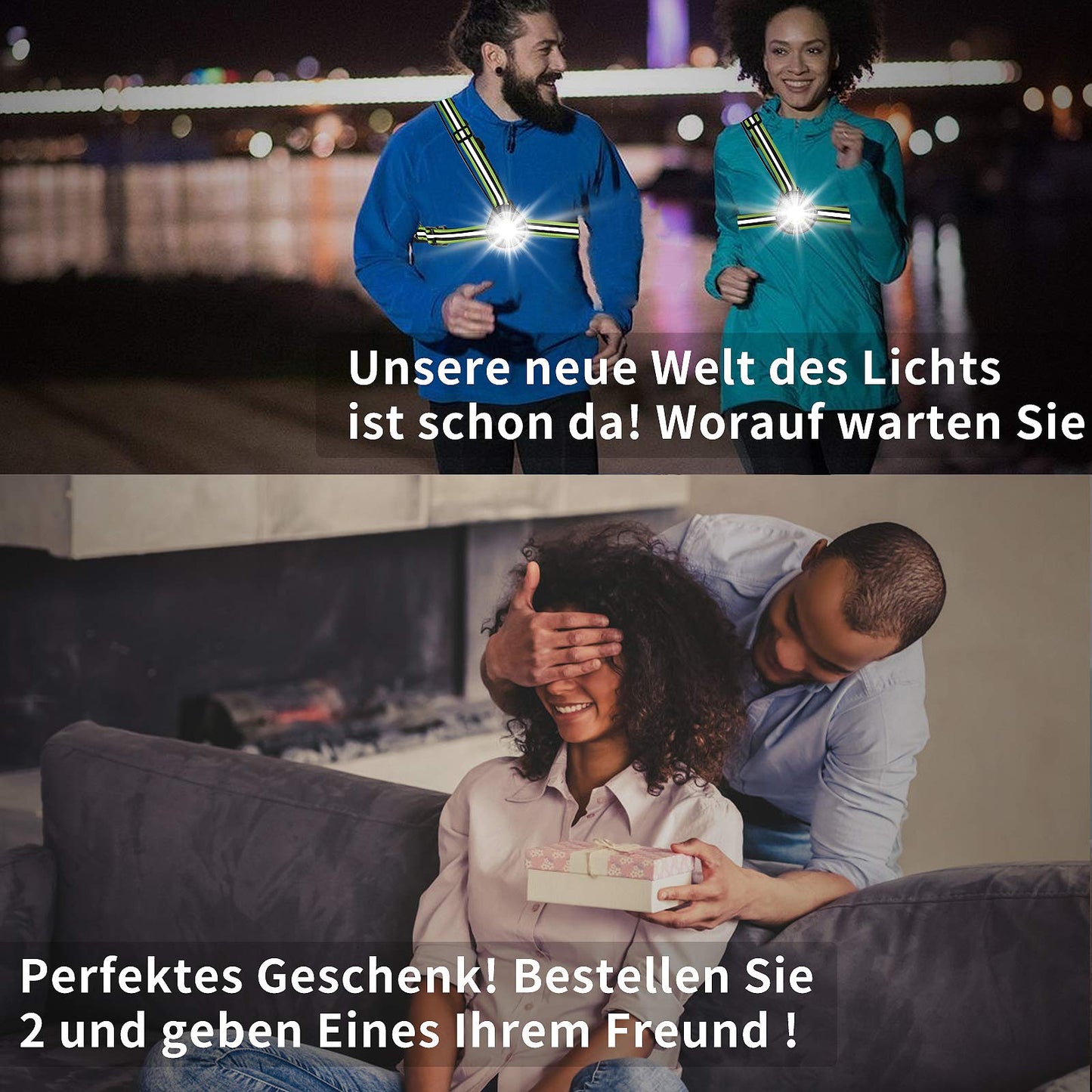 ICOCOPRO Running Light with Reflectors, 90° Adjustable LED Chest Light, Waterproof, USB Rechargeable, 500 Lumens, Running Lamp with Red Light for Running, Jogging, Fishing, Camping