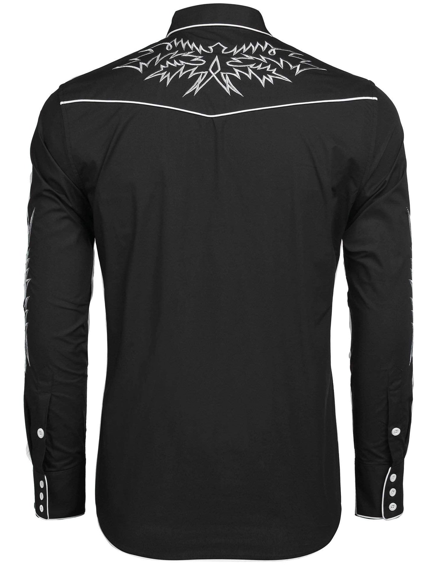 COOFANDY Mens Western Cowboy Shirt Embroidered Denim Long Sleeve Casual Button Down Shirt Black, Large