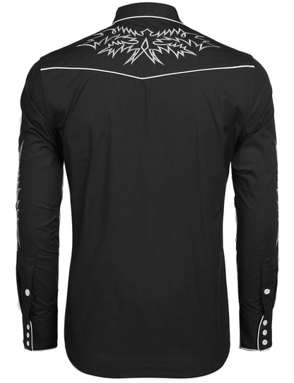 COOFANDY Mens Western Cowboy Shirt Embroidered Denim Long Sleeve Casual Button Down Shirt Black, Large