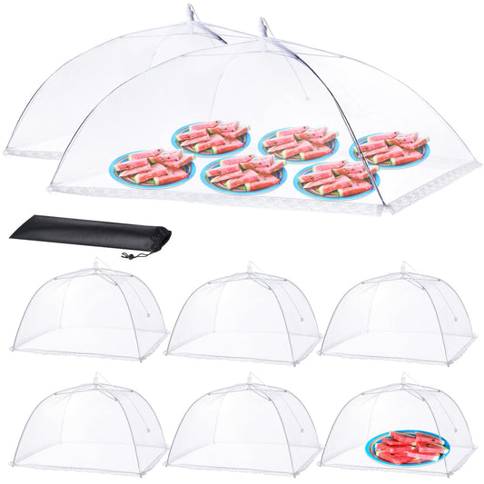 HOMKULA Food Covers for Outside - 2 Extra Large (40 x 25 in) & 6 Large (17 x 17 in) Food Tents/Food Covers for Outdoors Mesh Screen, Picnic Pool Party Supplies, Pop-Up and Collapsible