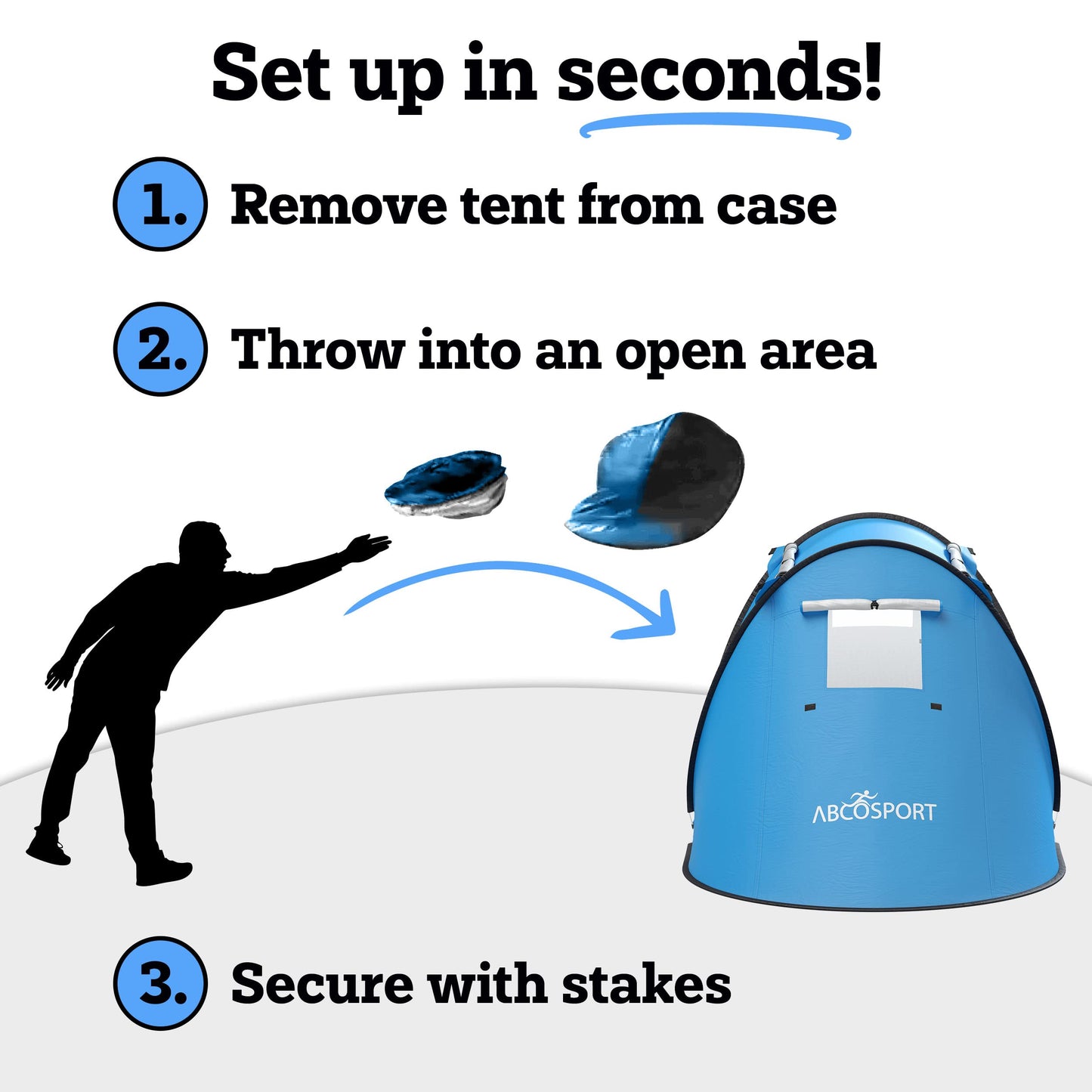 Abco Tech Pop Up Tent - Portable Tent for Camping 2 Person Pop Up with Double Doors - Water-Resistant and UV Protection - Foldable Cabana with Zipper and Carrying Bag - Sky Blue, 88.6"x47.2"x37.4"