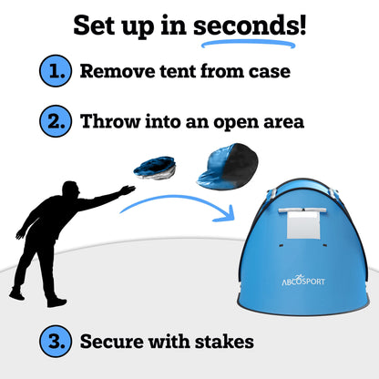 Abco Tech Pop Up Tent - Portable Tent for Camping 2 Person Pop Up with Double Doors - Water-Resistant and UV Protection - Foldable Cabana with Zipper and Carrying Bag - Sky Blue, 88.6"x47.2"x37.4"