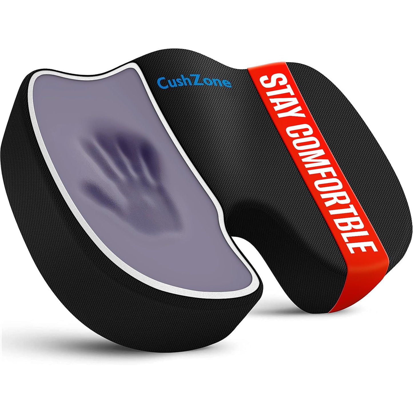 Ergonomic Memory Foam Seat Cushion with Non-Slip Base - Office Chair, Car, Airplane, Wheelchair & Bleacher Support - Pressure Relief for Back, Tailbone & Sciatica (Black)