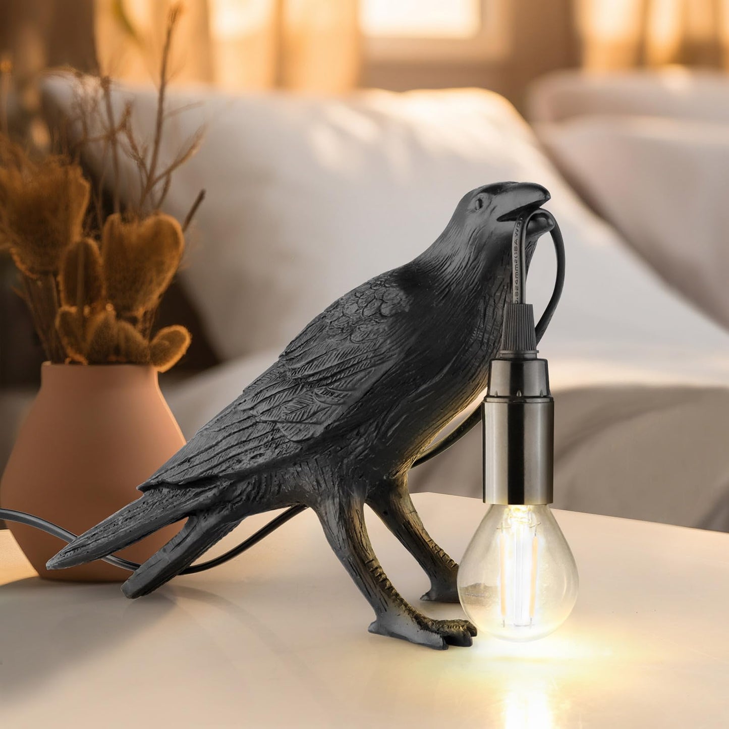 Crow Lamp, Raven Table Lamp with Bulb, Bird Desk Lamps, Gothic Home Decor Crow Light, Raven Lamp for Bedside Bedroom Living Room Decor