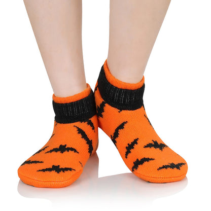 Fuzzy Socks for Women with Slippers Cute Halloween Accessories Christmas Warm Ankle Socks for Women Orange Bat 1 Pack