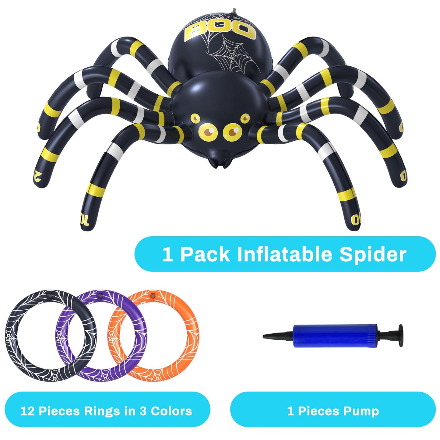 Garma Halloween Inflatable Spider Ring Toss Game - Giant Spider Decoration for Kids School Party Favors Carnival Indoor Outdoor Party Games Family Fun Supplies