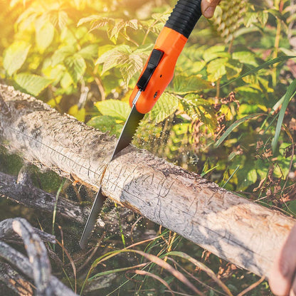 Folding Pruning Saw, Premium Folding Hand Saw with Secure Lock Comfort Soft Grip for Garden or Tree Pruning, Camping, Wood Working(Orange+Black)
