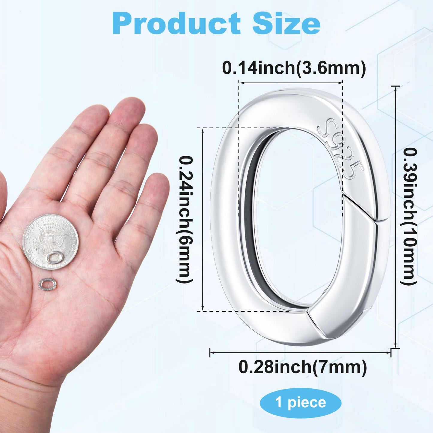 HINZIC 925 Sterling Silver Oval Necklace Shortener Clasp Hypoallergenic Tiny Carabiner Snap Clip Valentines Wedding Bracelet Ring Connector Lock for Women Jewelry Making