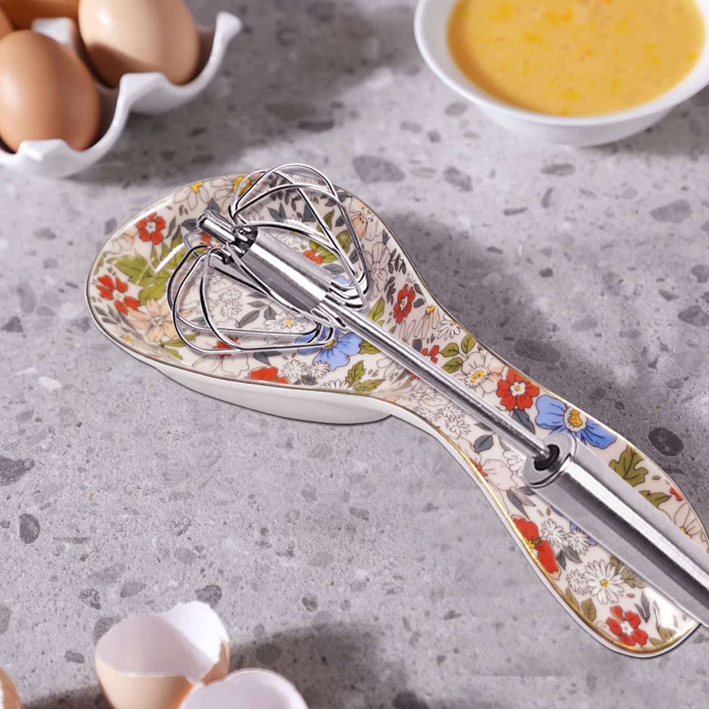 LEAZUL Ceramic Spoon Rest for Stove Top Kitchen Counter Large Spoon Holder Farmhouse Floral Flowers Print Coffee Spoon Cooking Utensil Tools Rest Modern Kitchen Decor