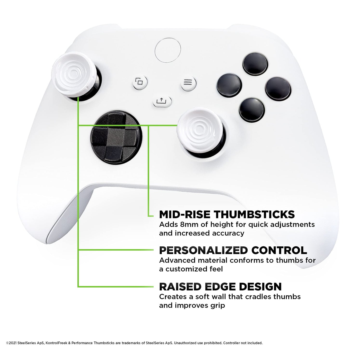 KontrolFreek CQC Rush for Xbox One and Xbox Series X Controller | Performance Thumbsticks | 2 Mid-Rise Concave | White