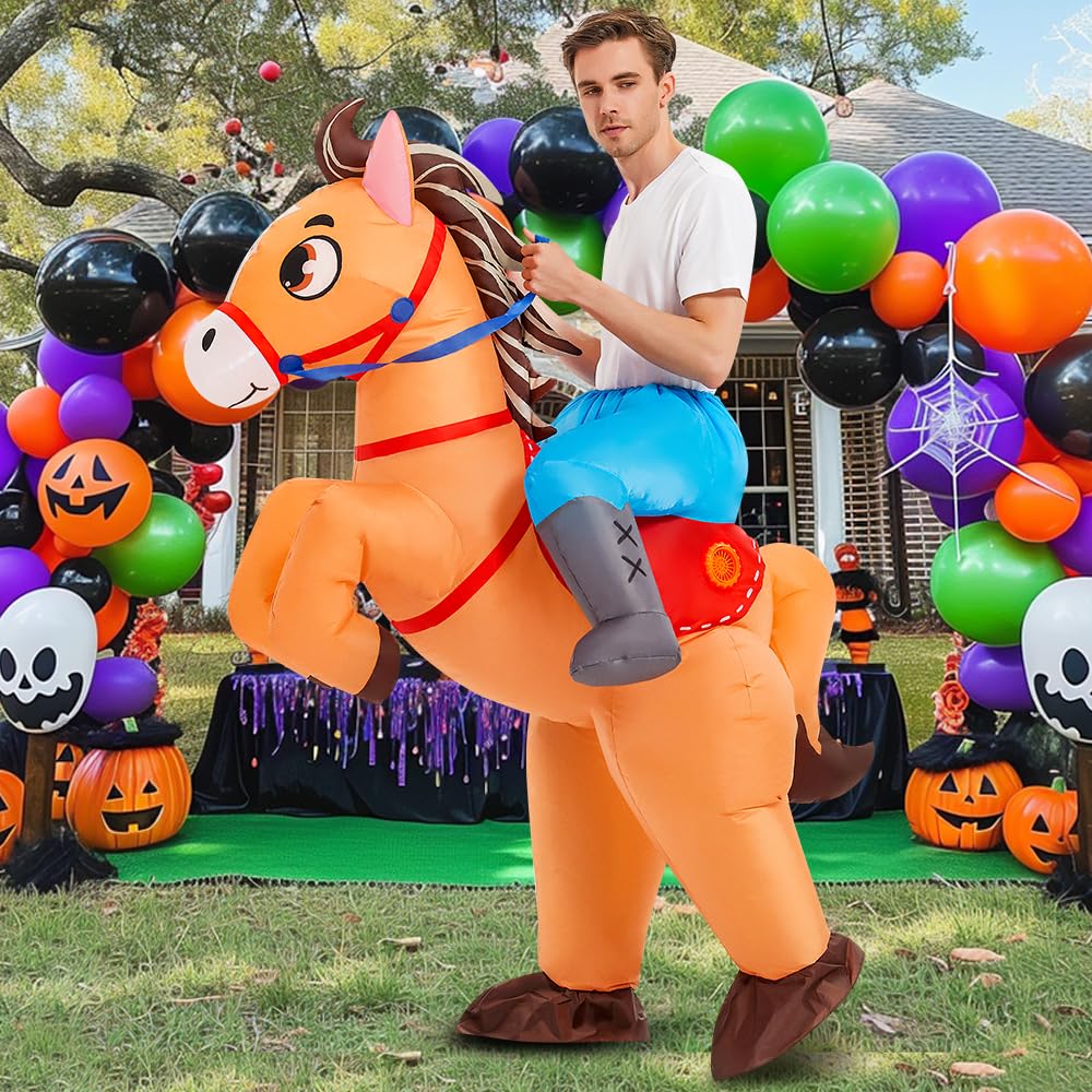 KOOY Inflatable Horse Costume Adult Blow Up Riding Cowboy Cowgirl Costume Funny Ride On Horse Suit for Men Women Halloween Party