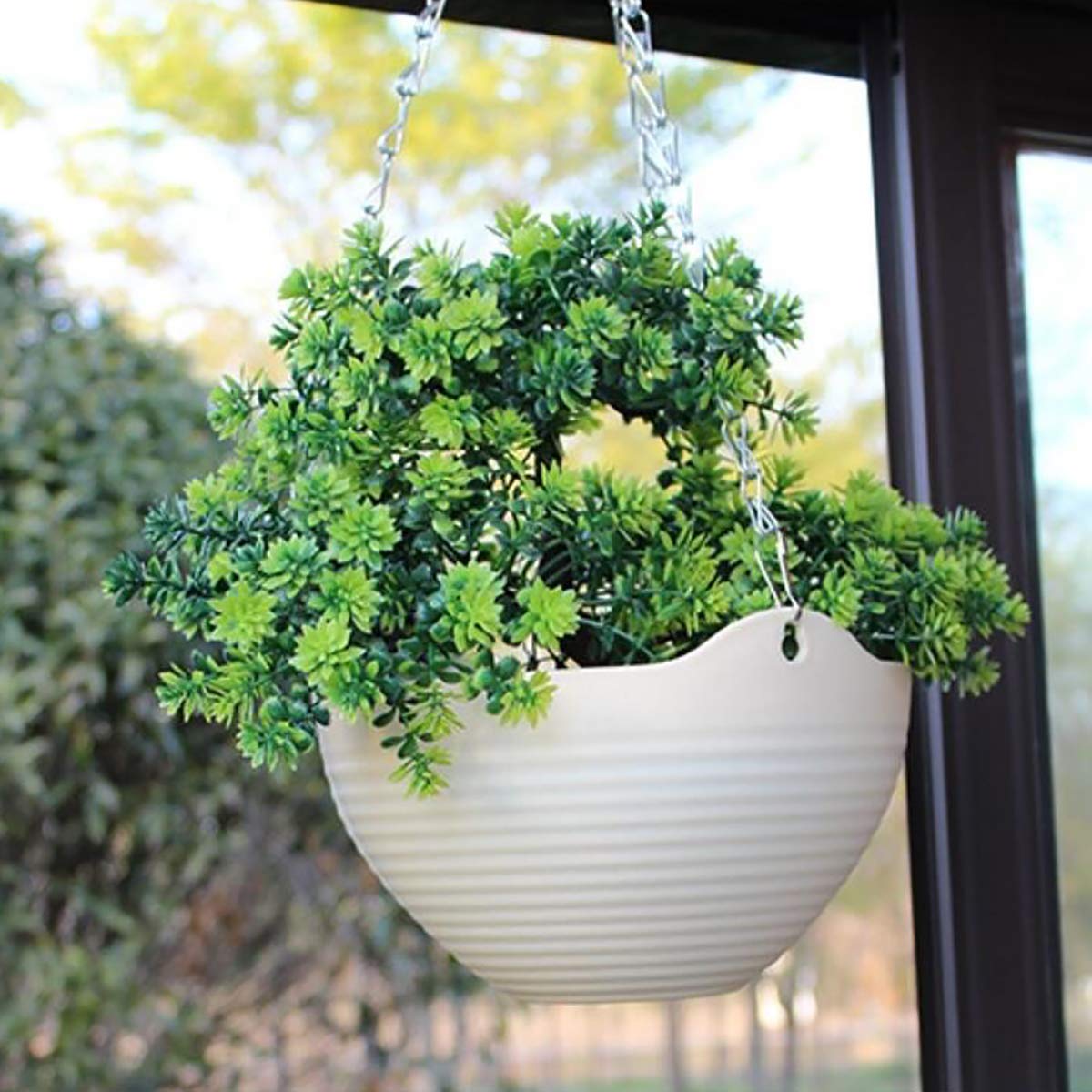 Foraineam Set of 7 Colors Self-Watering Hanging Planter Indoor Outdoor Garden Flower Plant Pot Container with Drainer and Hanging Chain