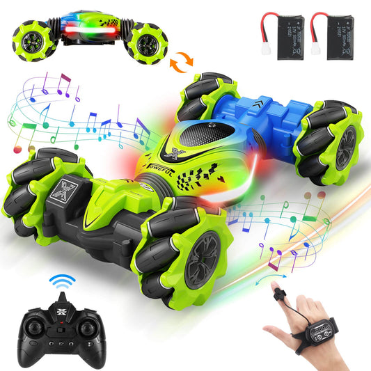 Fosgoit Gesture RC Car, 2.4GHz 4WD Gesture Sensing RC Stunt Car Toys for 6-12 Years Old Boys Girls, Hand Controlled Remote Drift Twist Offroad 360° Rotation with Lights Music for Birthday Gifts