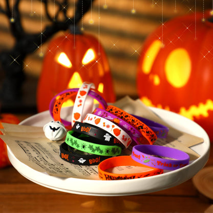 JUNEBRUSHS 42pcs Halloween Party Favors Silicone Bracelets Rubber Wristbands for Halloween Party Decorations Accessories Trick or Treat Goodie Bag Stuffers Fillers Supplies(7 Designs)