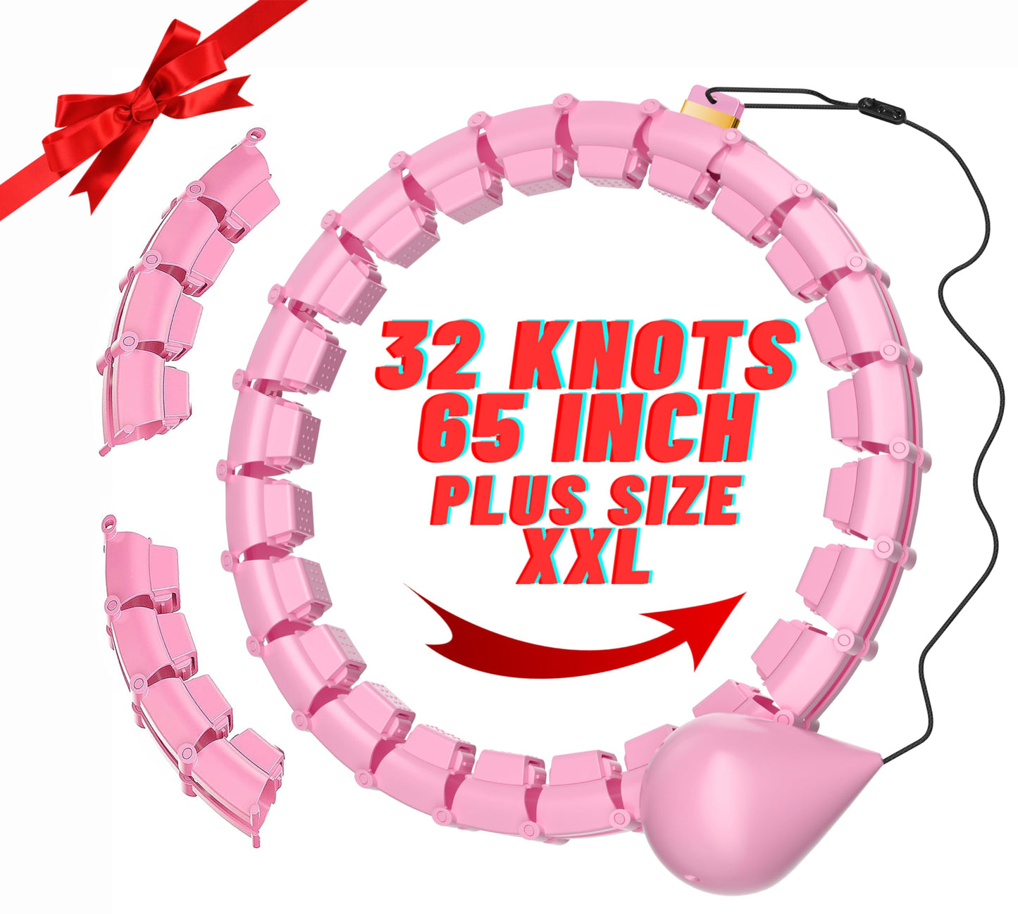 65inch 32 Knots Plus Size Quiet Weighted Hula Infinity Fitness Detachable Hoops, Smart Noiseless Infinity Hula for Women, 2 in 1 Waist and Abdominal Workout Equipment at Home