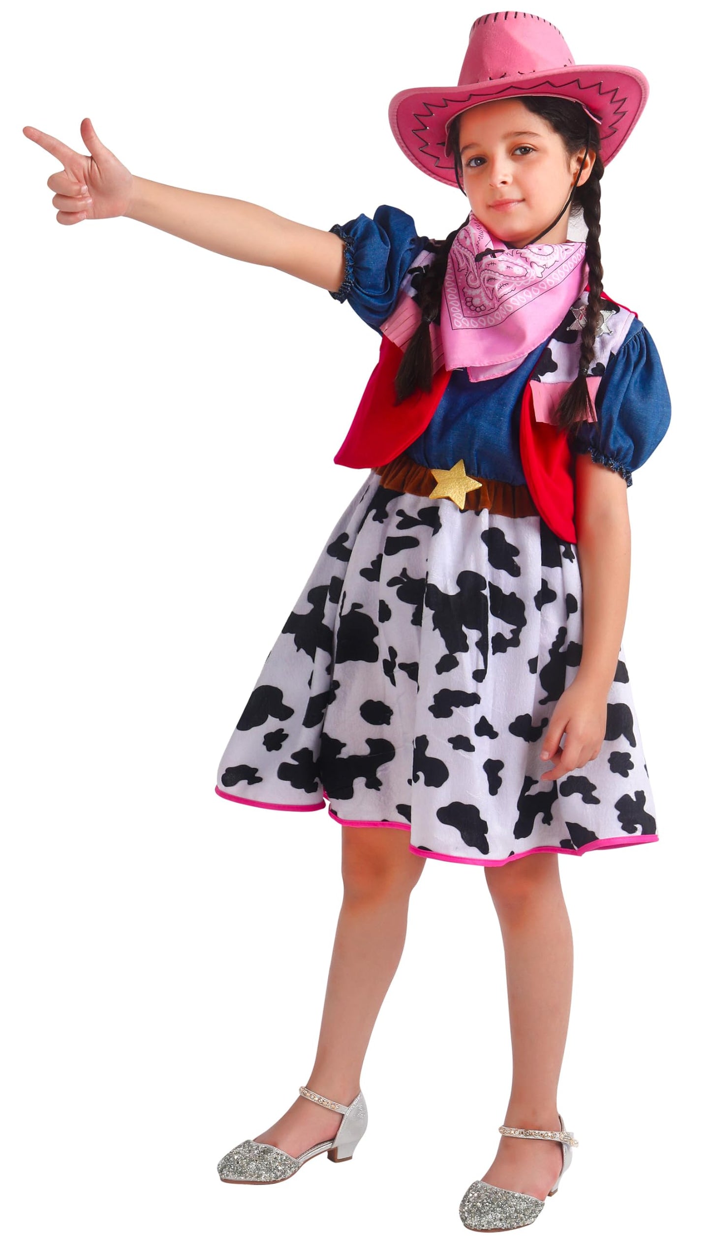 Cowgirl Costume for Girls with Hat Halloween Dress Up Party (5-6 Years)