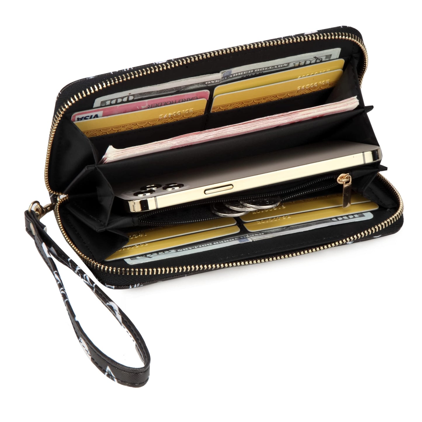 Fanwill Skull Halloween Wallet Gothic Purse For Women Wristlet Zip Around Goth Wallets Card Holder (Skull)