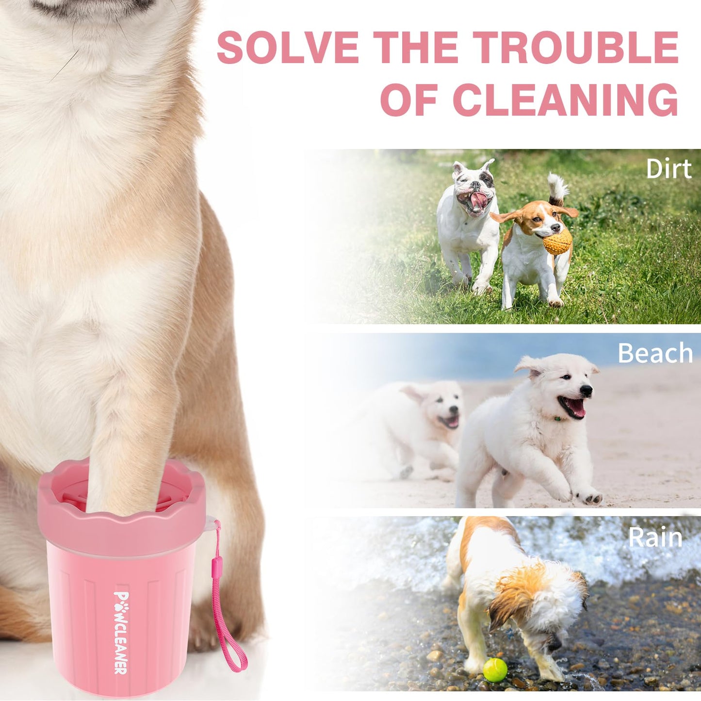 Comotech Dog Paw Cleaner, Portable Dog Paw Washer Pet Cleaning Silicone Brush with 3 Absorbent Towel, Pet Foot Cleaner for Small Breed Dogs (with 3 absorbent towel) (Light Pink, Small)