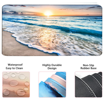 4-in-1 Large Gaming Mouse Pad, Keyboard Wrist Rest Pad & Wrist Support Mousepad Set, Extended Desk Pad Waterproof Desk Mat for Home Office Study Game-Beach