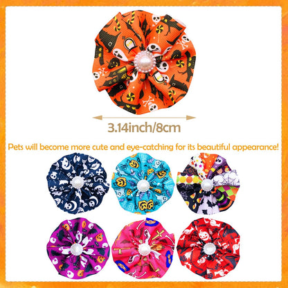 JpGdn 12pcs Halloween Dog Collar Flowers Bows Attachment Sliding for Medium Large XL Puppy Cats Rabbit Party Holiday Grooming Cosume Accessories