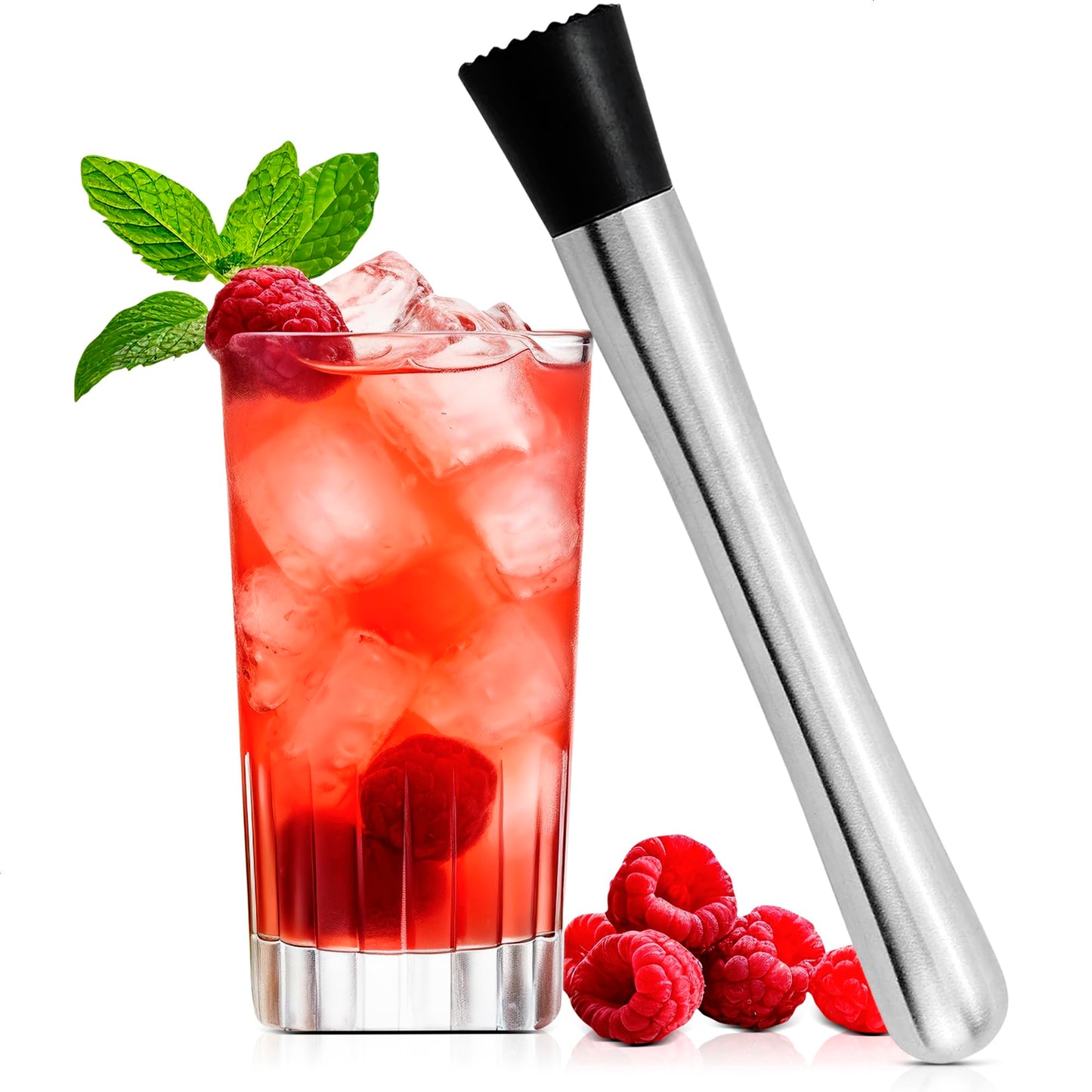 8 Inches Drink Muddler for Cocktails – Stainless Steel Muddler Tool with Textured Head, Lightweight Build – Fruit Smasher for Drinks, Mojitos, Avocado, Herbs, Spices & Ice Crushing Bar Tool for Mixing